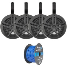 4x Enrock 6.5" 180W Marine Black Speakers w/Wire, 4x 6.5" Black Speaker Pods