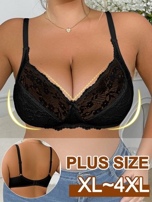 Women's Sexy Lace Bra Wireless 3/4 Cup Unlined Demi Sheer Plus Size Bralette B~D