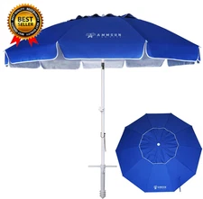 8 Feet Large Beach Umbrella with Sand Anchor Heavy Duty High Wind Portable