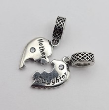 925 Sterling Silver Mother Daughter Heart Halves Charm Pendant Set