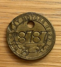 Wolseley 1927  Motor Company Check Brass Token 8787 Work Check 1920s Classic Car
