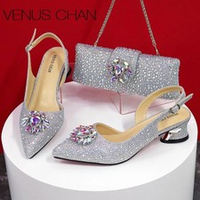 Design Pointed Toe Thin Heels Ladies Shoes Matching Bag Set