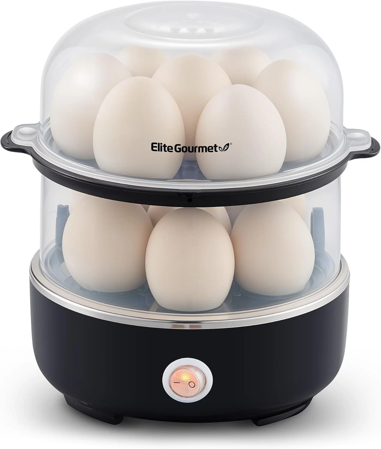 Easy Egg Cooker Stainless-steel Heating Plate Two-Tiered 14-Egg Capacity Black
