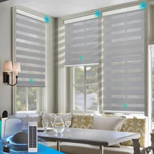 Motorized Zebra Blinds, Solar Powered Dual Layer Automatic Shades with Remote Co