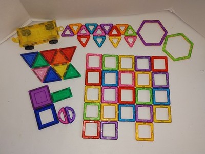 Magnetic Building Tiles Lot 53 PCS Picasso Vehicle Base Compatible Magna-Tiles