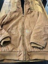 Carhartt Canvas Jacket Coat 14-16 L Youth Brown Duck Hood Zip Up Quilt Lined