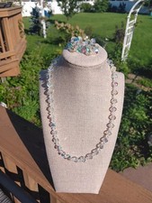 Vintage Aurora Borealis Crystal Bead  Necklace Vendom Clip Earrings