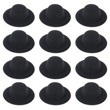 12 Pcs Mini Felt Top Hats Miniature Woven Hats for Crafts 2.3" Black