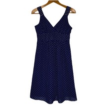 Gaps Women’s 8 Polka Dot Fit & Flare V-Neck Dress W Pleated Sleeves Casual Cute