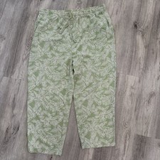 VTG Drawstring Green 100% Silk Floral Pants W...