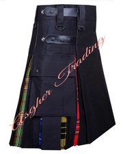 Handmade Black  LGBT Pride Hybrid Utility Kilt, Gay Kilts - Custom Size Kilts