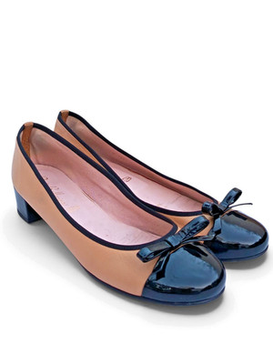 Pretty Ballerinas Tan Leather Black Patent Cap Toe Bow Ballet Flats EU 39 US 9