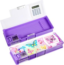 Pencil Box Pencil Case with Calculator and Pencil Sharpener Butterfly