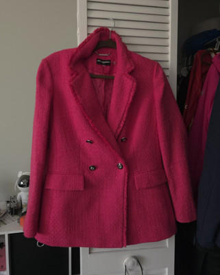 Karl Lagerfeld Women's Pink Double-Breasted Blazer Lined Pockets Size M