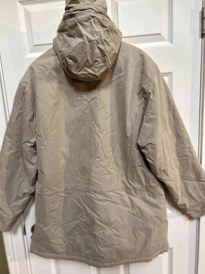 Men’s Vintage Beige LL Bean Hooded Barn Jacket Coat Blanket Lined Wool Sz Large - Image 2 of 4