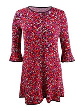 MICHAEL Michael Kors Women's Petite Woodland Flounce Dress (PXL, Black/Scarlet)