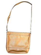 Coach Pebbled Leather Crossbody Shoulder Bag Camel Tan Chain Strap 12x12x4