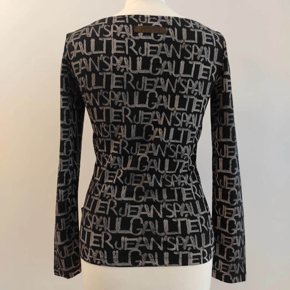 Jean Paul Gaultier Vintage Womens Long Sleeved Logo T-shirt S Black And Grey  - Photo 2/4