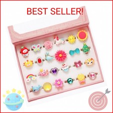 Adjustable Pink Jewel Rings for Little Girls - No Duplicates, Preteens