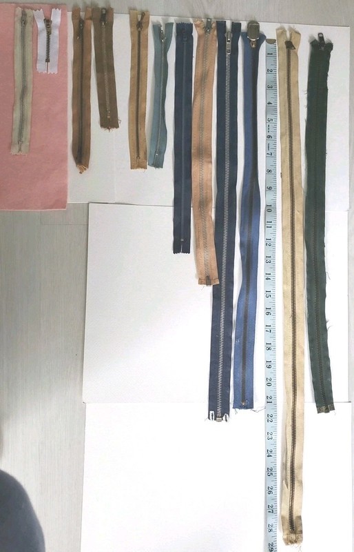 Vtg Lot Zippers 12 Mixed colors 29 in. 22", 13 In. 8" 7" 3" Used Asst'd Sizes