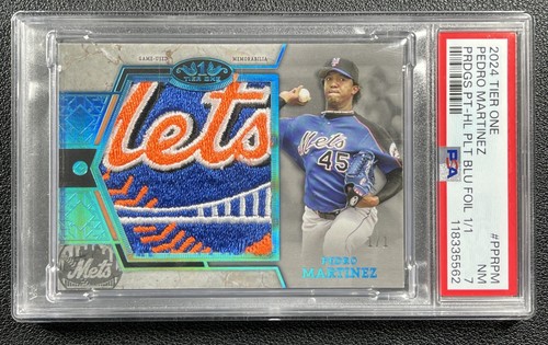PEDRO MARTINEZ PSA 2024 TOPPS TIER ONE PRODIGIOUS METS LOGO PATCH PLATINUM 1/1