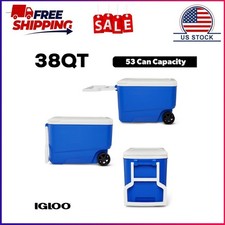 Igloo Wheelie Cool 38 QT Hard Sided Cooler with Wheels, Blue