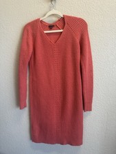 Ann Taylor Pink Knit V-Neck Raglan Sleeve Sweater Dress Knee Length Size SP