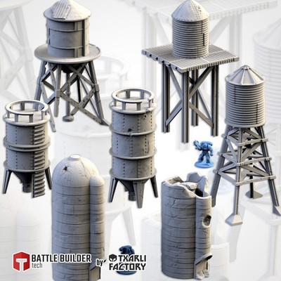 Silo Lager Tanks Txarli Tower Scatter Terrain Scenery 28mm 32mm Wargames RPG