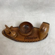 Vintage Hadnmade Wooden Cigar Ashtray Maracas Drums Varadero Cuba RARE