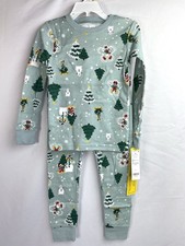 Carter  s Kid 5 6 Blue Disney Mickey Minnie Mouse 2pc PJ Set Holiday Snow Trees