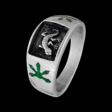 Navajo Handmade Gecko Ring • 925 Sterling Silver • Lizard Design • Green Opal...