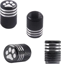 Auto Metal Tire Valve Stem Caps, 4pcs Universal Dog Paw, Aluminum with Black 
