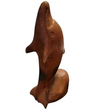 Hand Crafted Wooden 5.5" tall DOLPHIN WOOD CARVING Souvenir Hawaii Figurine 