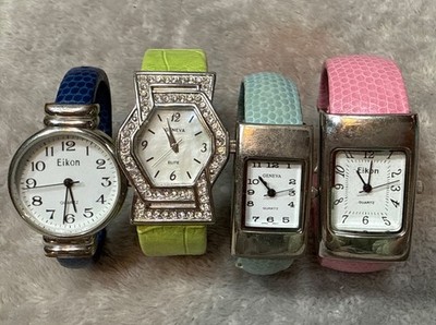 Lot 2 Geneva & 2 Nikon Elite Watch Women Color Cuff Band Total Set 4 Untested