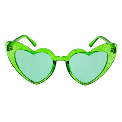 Glitter Green Love Heart Party Sunglasses Hens Party Supplies