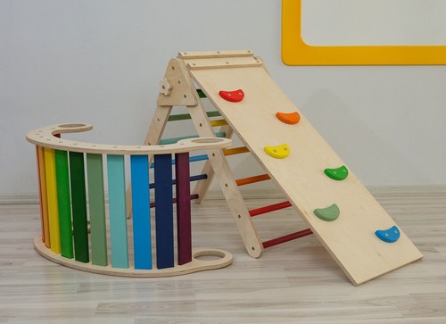Large Pikler Set of 3 item, Climbing Ramp and Slide, Arch, Triangle, Rocker Kids - Picture 5 of 53