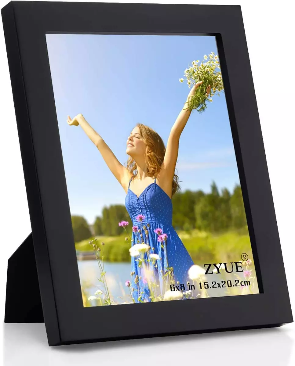 MUYE 6x8 Floating Picture Frame in Light Oak,Double Glass Picture Frame  Display Photo up to 6x8,Wall Mount or Tabletop Standing with Hanging  Hardware