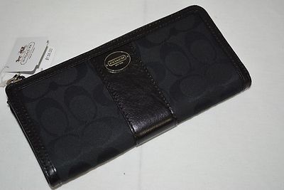 conco.① NWT Coach 48437 Legacy Signature Slim Zip Wallet Black 'C' Fabric