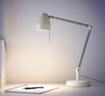 Ikea TRAL Anglepoise Metal Work Desk Side Table Lamp White Adjustable ...