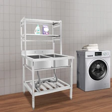 2 Compartment Sink Kitchen Rack Commercial Stainless Sink Free Standing Sink