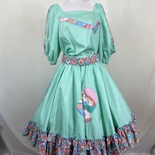 Square Dance OUTFIT Blouse Skirt Belt Mint Green Southwestern Contrast Size M
