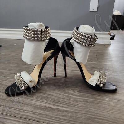 Christian Louboutin スパイク ハイヒール CHRISTIAN LOUBOUTIN PRIYADORA BLACK LEATHER SPIKE HEELS SANDALS