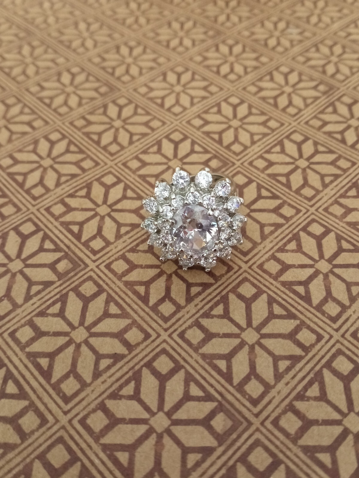 Clear Rhinestone Flower Statement Ring, Size 7.5 - image 1
