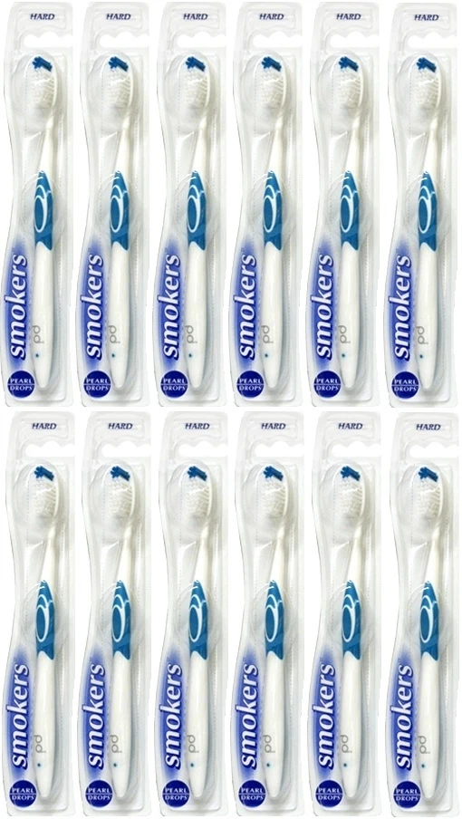 12 x Pearl Drops Smokers Toothbrushes Hard (Assorted Colours)
