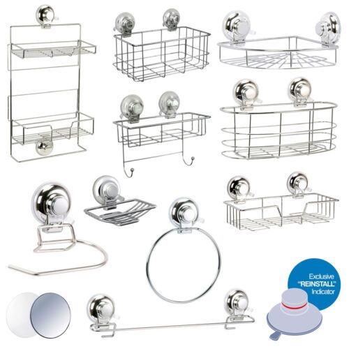 Bathroom Wall Suction Shower Caddy Shelf Bath Towel Ring Storage Corner Organise - Picture 1 of 36