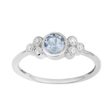 Bezel Set 4MM Round Shape Aquamarine 925 Sterling Silver Women Engagement Ring