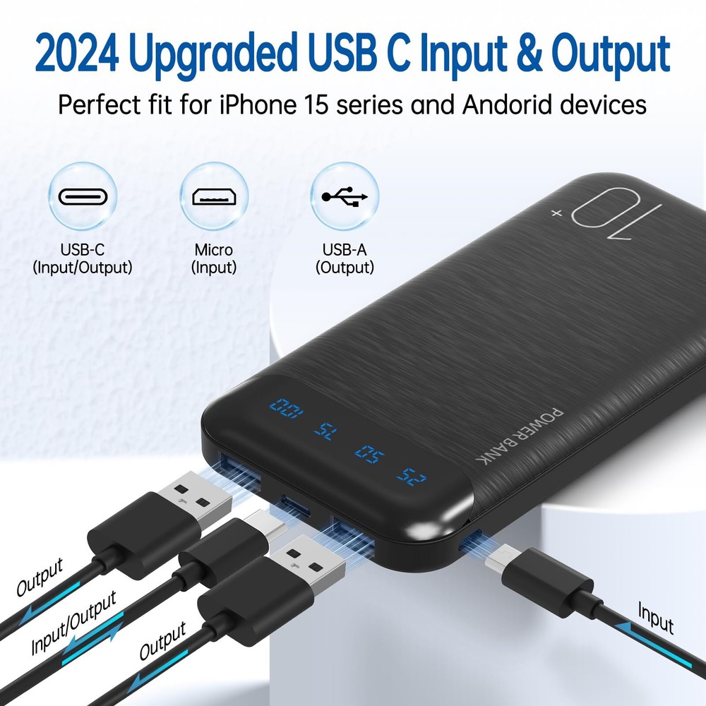 Power Bank 2-Pack 10000mAh Slim Portable Charger Dual External Battery Pack with Fast Charging for Phones Tablets and More