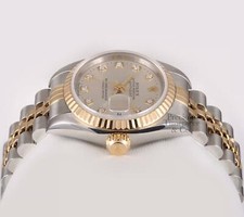 Rolex Lady Datejust 26mm No Hole Two Tone Steel 18k Fluted-Silver Diamond Dial 4