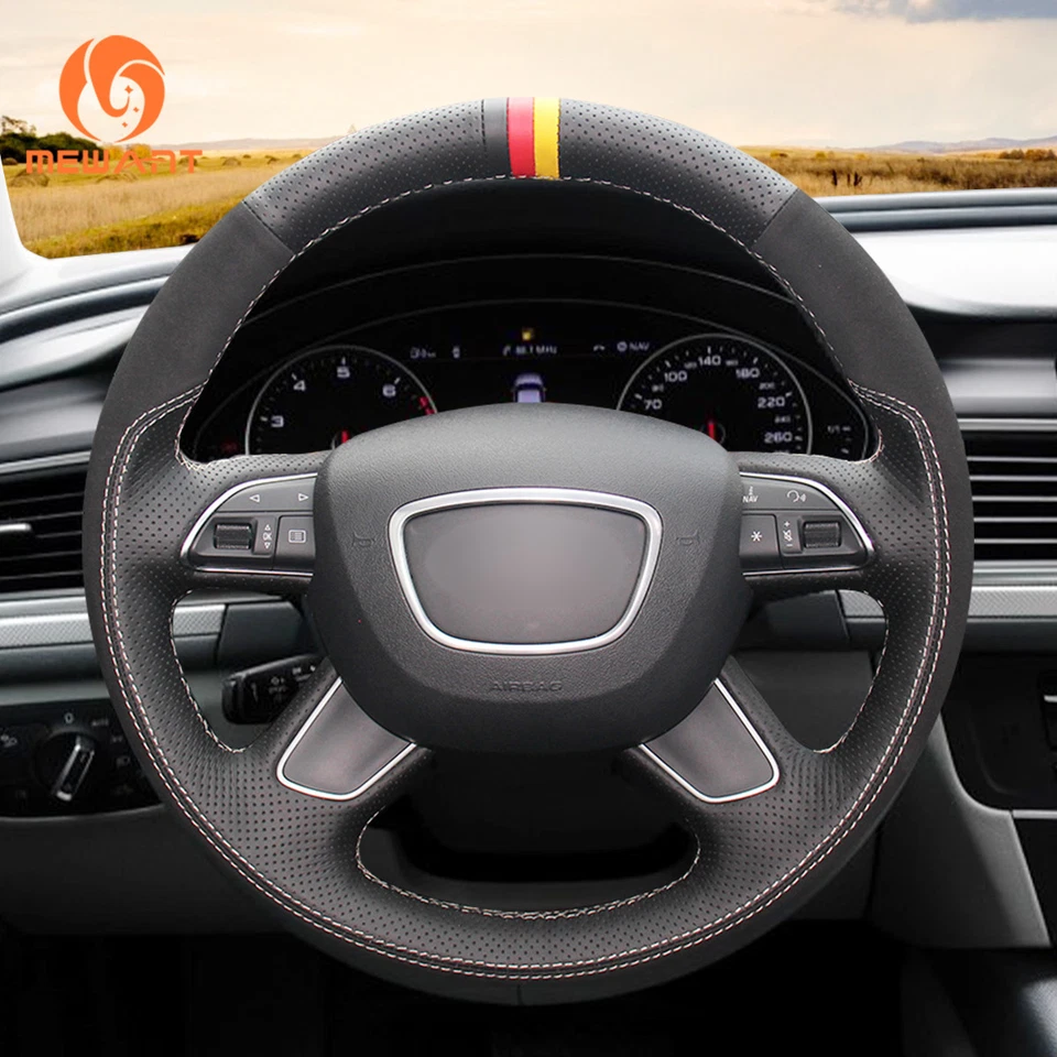 Suede Leather Steering Wheel Cover for Audi Q7 2012-2015 Q5 Q3 A4 B8 A6 #BA117 — 第 2/4 张图片