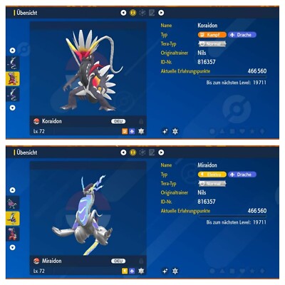 Shiny Koraidon/Miraidon 6IV |LVL 72 |Nat Dex | Pokemon Karmesin&Purpur [Deutsch]